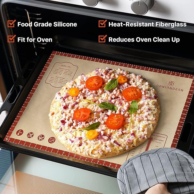 2 Pack Non Stick 26''x16'' Extra Large Thick Silicone Pastry Mat and 16''x11'' Cooking Mats, Double Measures Scale for Non-slip Silicone Baking Sheet,Counter Mat, Dough Rolling, Reusable Bakeware Mats