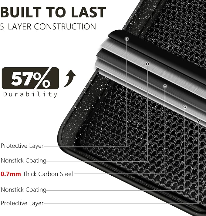 Wildone Baking Sheet Pan Set, Honeycomb Embossed Nonstick Baking Sheet 15x10 In, Thicker Carbon Steel Cookie Sheet, Even Heating Jelly Roll Pan, Black, 2 Pack