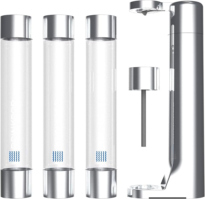 Fizzpod Sparkling Water Maker & Home Soda Carbonator Sparkling Water Machine For Home | Infuses Flavors while Carbonating Beverage Drinks(Chrome + 2 CO2)