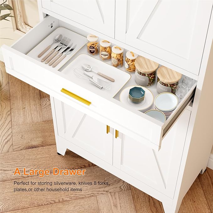 71" Tall Pantry Storage Cabinet with Drawer and Adjustable Shelves, Freestanding Tall Kitchen Cupboard Storage Cabinet for Kitchen,Dining Room, Living Room, White
