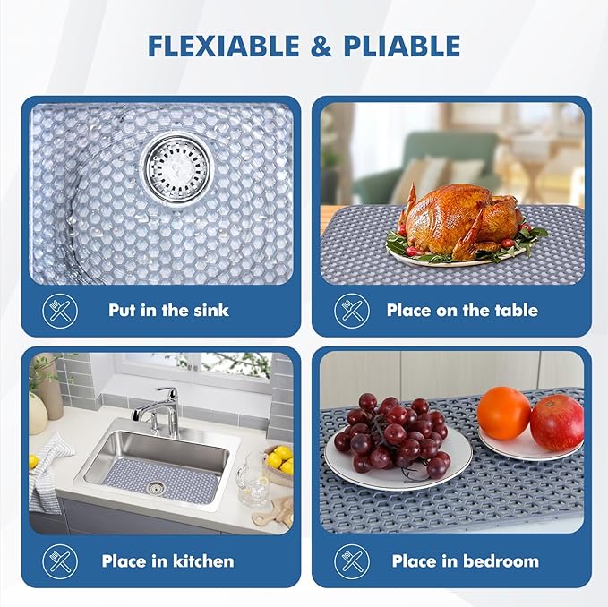Bestjing Silicone Sink Mat - Protectors for Kitchen Sink with Center Drain, 26"x 14" Kitchen Grid Accessory, Non-Slip Heat-Resistant Mat for Bottom of Farmhouse Porcelain Stainless Steel (Center Hole)