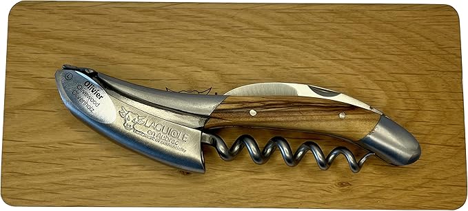 Laguiole En Aubrac Sommelier Waiter's Corkscrew, Olivewood Handle, Wine Opener With Foil Cutter & Bottle Opener, Brushed Bolster