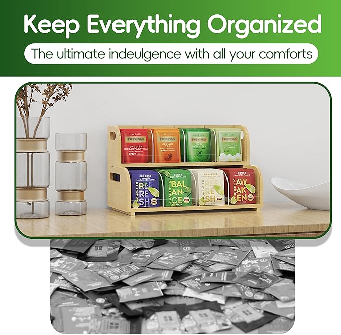 Bamboo Tea Organizer – Stackable Collection (2Tier)