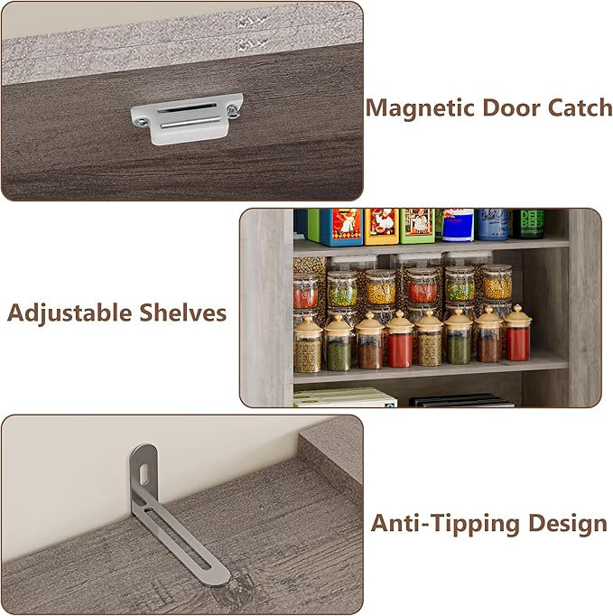 Pantry Organizers and Storage Cabinet, 70” Barn Door White Kitchen Cabinet with Drawers and Adjustable Shelf, Tall Pantry for Kitchen, Dining Room, Living Room Bedroom