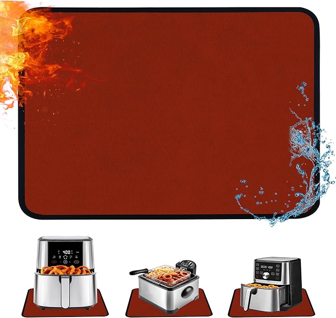 Heat Resistant Mat for Air Fryer,Deep Fryer,Oven,16x24in Hot Pads for Kitchen Counter Heat Protector,Under Coffee Maker Mats for Quartz Countertop Protector,Deep Fryer Coffee Machine Accessories（Red）