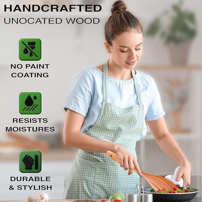 9-Piece Teak Wooden Utensil Set – Wooden Spoons for Cooking with Spoon Rest, Wooden Spatula, and Non Toxic Cooking Utensils – Premium Kitchen Utensils Set for Daily Use
