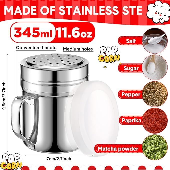 Potchen 502 Pieces Popcorn Machine Supplies Set Includes 500 Pcs 1oz Red and White Popcorn Bags Bundle Scoop and Stainless Steel Seasoning Dredge Salt Shaker for Party Movie Night Theater(Burst)