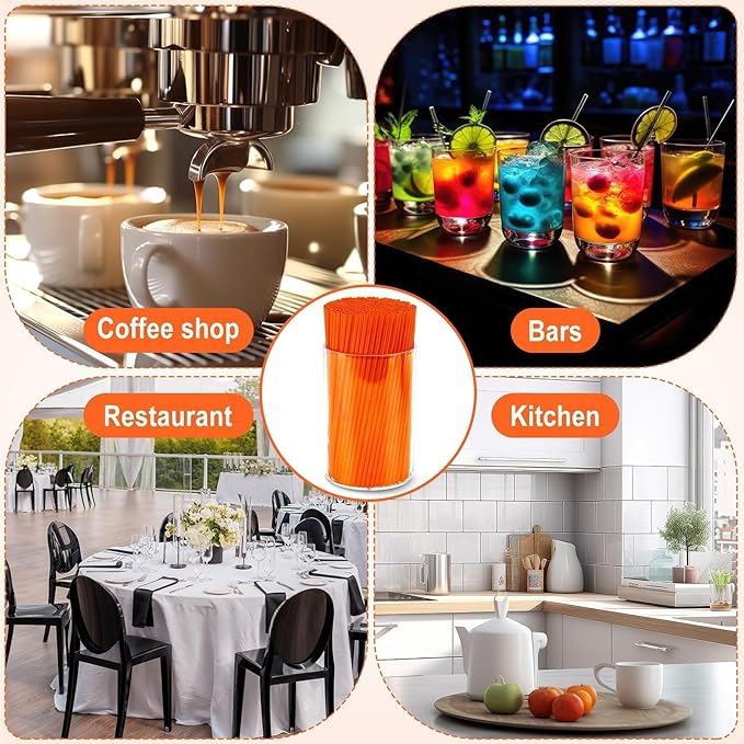 600 Pcs Orange Coffee Stirrers Stir Sticks Set - Acrylic Stir Stick Holder Cocktail Straws Bar Straws Drink Stirrers for Coffee Juice Whiskey Home Kitchen Party Supplies