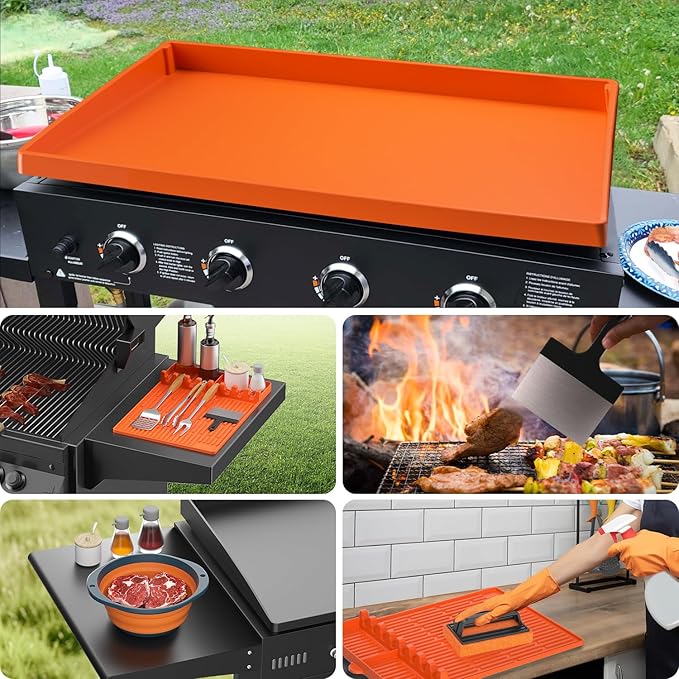 Silicone Griddle Cover Set for Blackstone 36" with 16" Blackstone Griddle Accessories, Cleaning Brush | Heavy Duty Food-Grade Grill Mats Accessories | All Season Protection from Dirt Rust