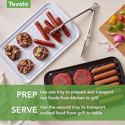 Tovolo Prep & Serve BBQ Trays Pack of 2 (Large - Black/White) - Serving Trays for Kitchen, Grill, Meal Prep, Smoker, Griddle, Barbeque, & More/BPA-Free & Dishwasher-Safe