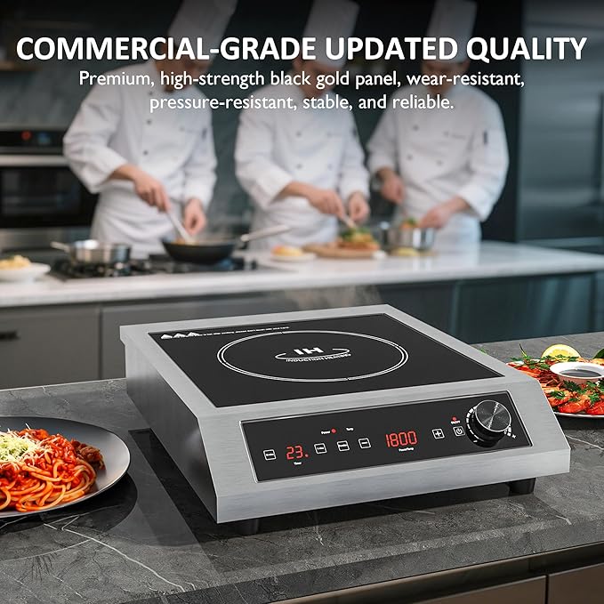 Sunvivi 1800W Induction Cooktop, Commercial-Grade Electric Countertop Burner with Timer, Induction Hot Plate with LED Screen, 10 Power(300W-1800W), 10 Temp Setting(140°F-536°F), Black