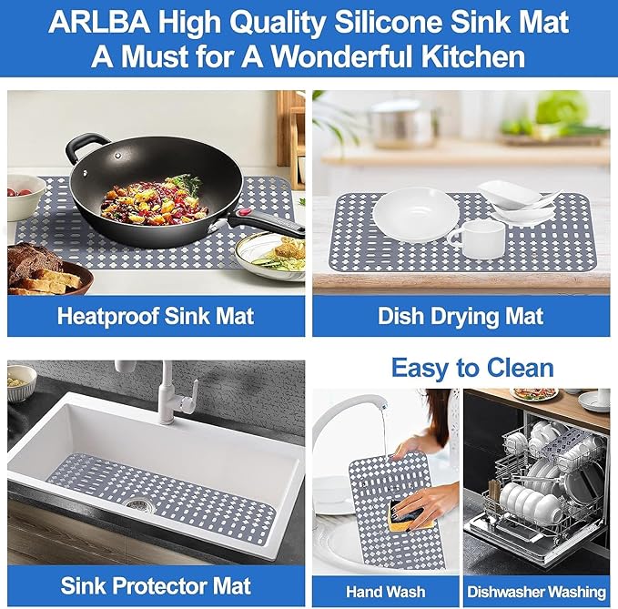 ARLBA Upgraded Silicone Sink Mat 28"x14" Sink Protectors for Kitchen Sink with Rear Drain/Center Drain,Sink Rack for Bottom of Sink, Kitchen Sink Mats for Bottom of Stainless Steel/Porcelain Sink
