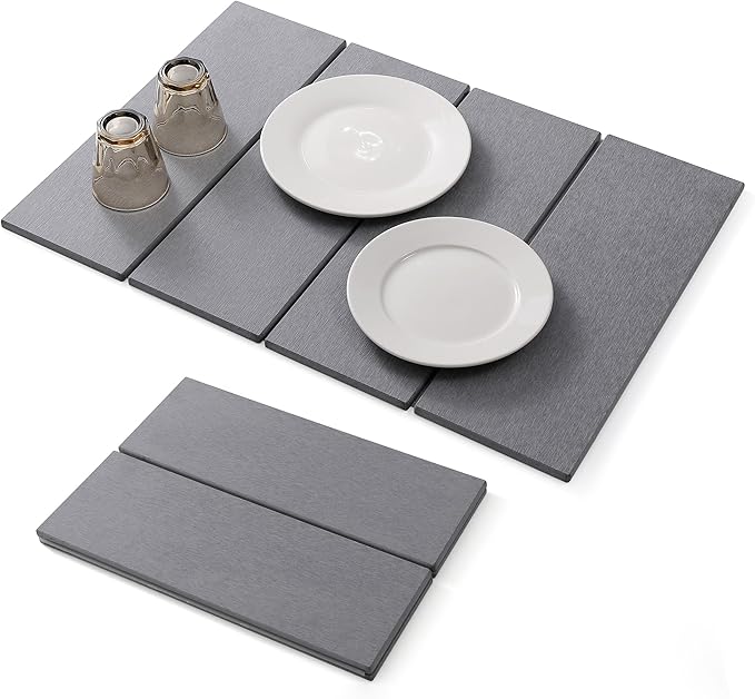 Stone Drying Mat Foldable for Kitchen Counter, Dirt-Resistant Quick Drying Fast Absorbent Non-Slip Diatomite Mat, Natural Diatomaceous Earth Dish Drying Pad for Dish Rack