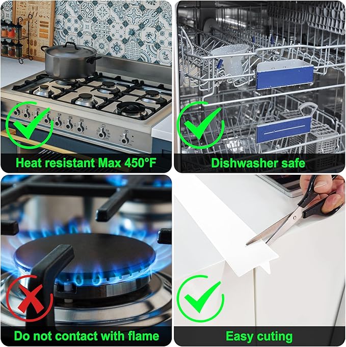 Silicone Stove Counter Gap Cover Kitchen Counter Gap Filler by Kindga 25" Long Gap Filler Sealing Spills Between Kitchen Appliances Washing Machine and Stovetop, Set of 2 (White)