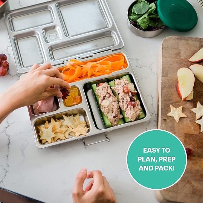 PlanetBox Rover Stainless Steel Bento Box Style Lunch Box for Kids with 5 Compartments – Durable, Dishwasher Safe and BPA-Free Food Container