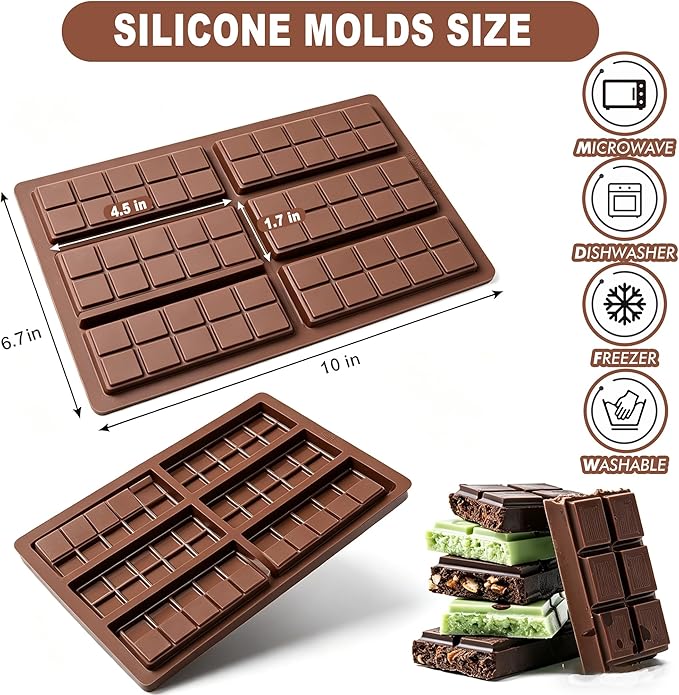 Chocolate Bar Mold, Non-Stick Chocolate Molds, Food Grade Silicone Deep Mold for Dubai Pistachio, Candy, Snacks