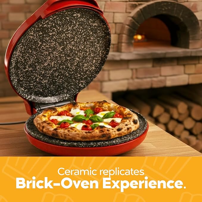 MisterChef Countertop Pizza Maker, 1450W Mini Pizza Oven, Pizza Maker Oven With 12″ Non-Stick Ceramic Plate, Indoor Electric Pizza Oven for Crepes, Pancakes - Red