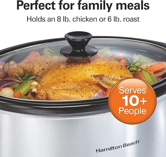 Hamilton Beach 8 Quart Programmable Slow Cooker with Three Temperature Settings, Dishwasher Safe Crock and Lid, Silver (33480)