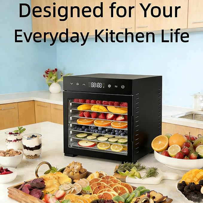 Simple Deluxe Food Dehydrator Machine, Fruit Dryer Machine with 8 Stainless Steel Trays, 24H Digital Timer 185°F Temperature Control, 500W Food Dryer for Jerky Meat Herb Fruit and Dog Treat, Black