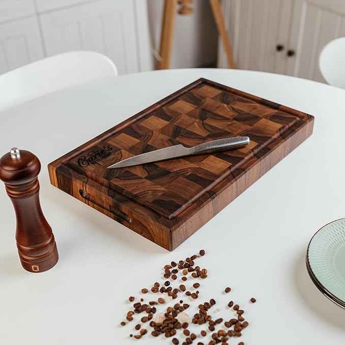 Handmade Personalized Walnut End Grain Cutting Board – Custom Engraved Wood Chopping Block, Perfect Gift for Home Chefs by GrainWoods (18x12x2 Inches)