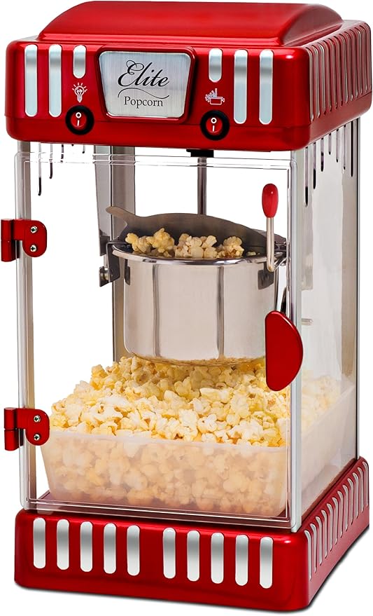 Elite Gourmet EPM-250X Maxi-Matic 2.5 Ounce Classic Carnival, Tabletop Kettle Popcorn Popper Machine, Retro-Style, Movie Hot Buttered Popcorn, Red