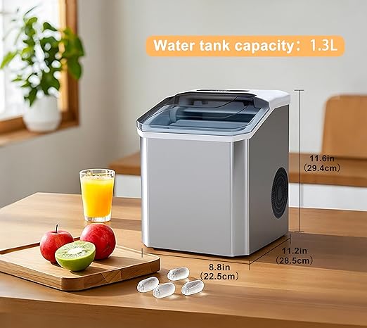 iTOMA Countertop Ice Maker Machine, 2 Sizes of Bullet Ice, 1.3L Auto-Cleaning Ice Maker with Basket and Scoop, for Home/Kitchen/Office/Bar Party Ice Cube Machine