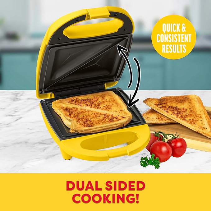 Nostalgia Oscar Mayer Sandwich Maker with Beverage Cooler Bag, 5-Inch Nonstick Cooking Surface with Indicator Lights and Lock Feature, Lunch and Beverage Tote Included, Yellow