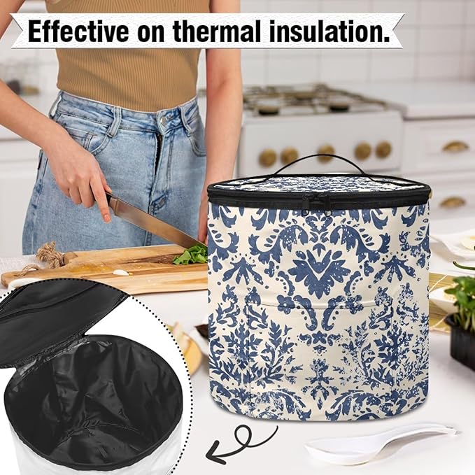 Electric Damask Flower Pressure Cooker Insulation Bag for Home Reusable Pressure Cooker Storage Bag Retro Kitchen Appliance Dust Cover for Picnic