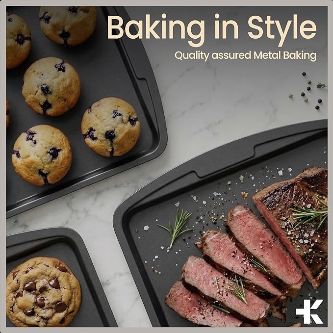 Bakken Swiss - Bakeware Set – 6 Piece – Stackable, Deluxe, Non-Stick Baking Pans for Professional and Home Cooking – Carbon Steel, Gray Coating