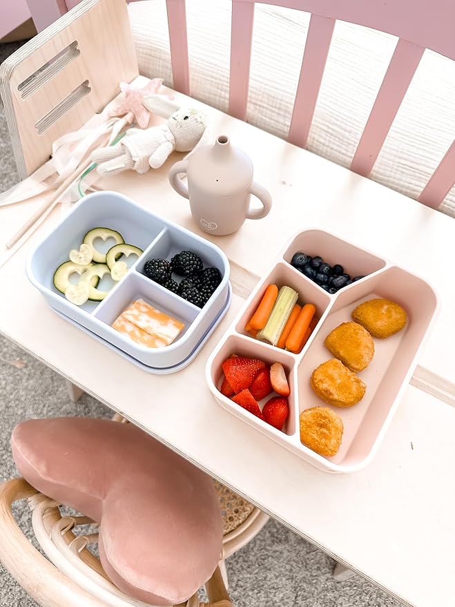 Ullabelle Leak Proof Bento Box Food-Grade Silicone Bento, BPA, Phthalate, Lead, & PVC Free - Bento Lunch Box for Daycare, Kids, & Adults - Leak Resistant Sets With Lids Snack Box Container (Peach 4)