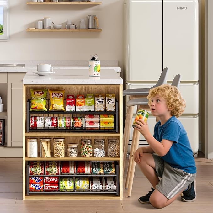 2-Tier Stackable Can Organizer for Pantry, Adjustable Extra-Long Can Rack for Pantry Shelf Organizer and Storage, Sturdy Standing Can Holder for Canned Soup Food Goods Storage up to 64 Cans, Black