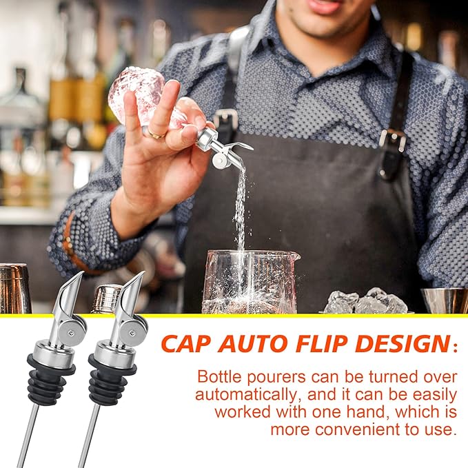 12PCS Weighted Liquor Bottle Pourers, Auto Flip Olive Oil Spout, Stainless Steel Olive Oil Dispenser Spout, Alcohol Pourer Spouts, Liquor Pourers for Suitable About 3/4" Bottle Mouth