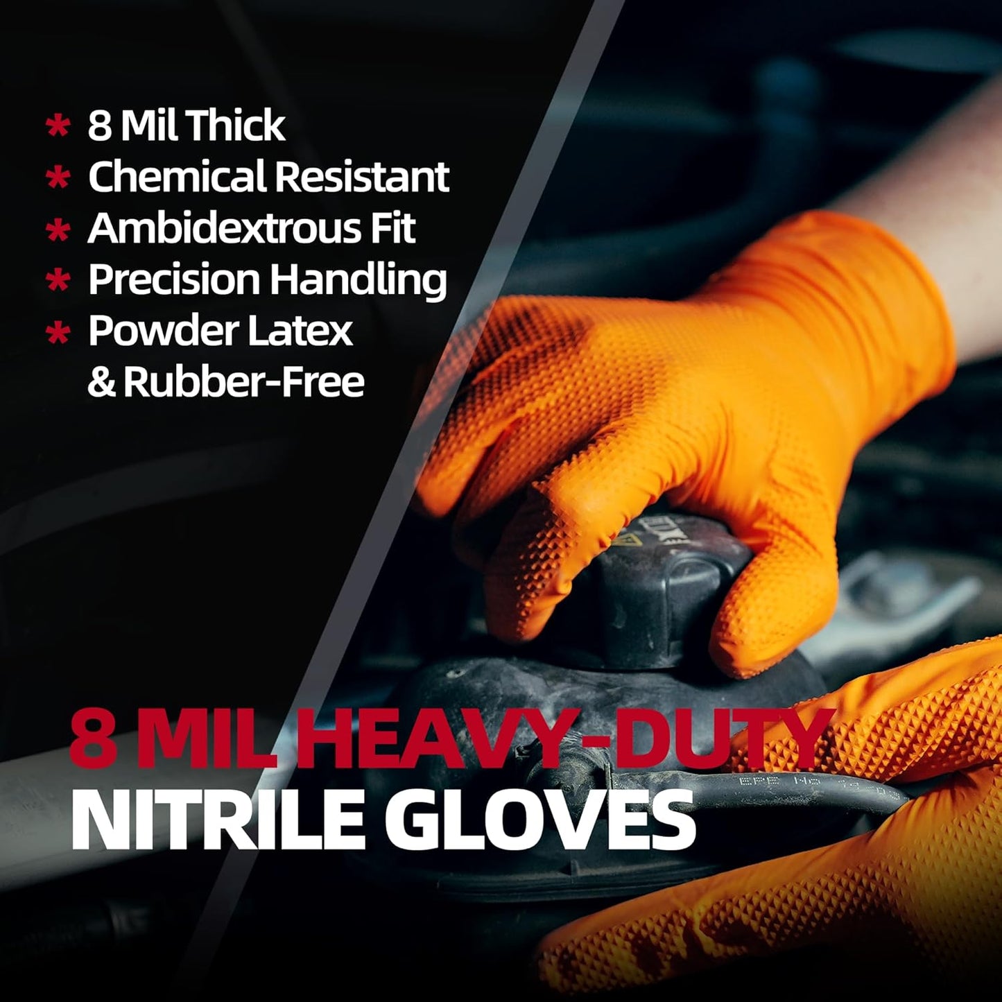 Jointown Basic Heavy Duty Nitrile Gloves, Mechanic Gloves 8 Mil Nitrile Disposable, with Raised Diamond Texture, Case of 500, Orange, Medium