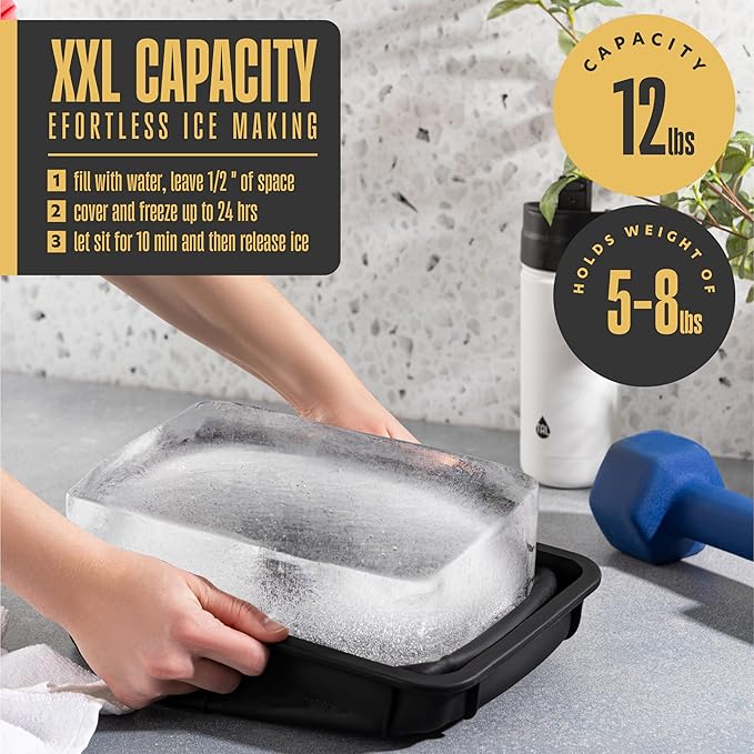 XX-Large Ice Block Mold for Cold Plunge Bath with Airtight Lid, Makes 12lb Large Ice Cubes