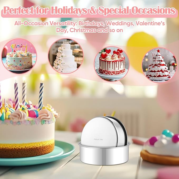 E-far Small Cake Pans Set of 2, 5 Inch Stainless Steel Mini Round Baking Pan Tins - Non-Toxic & Leak-Proof Cake Mold for Smash Birthday Layer Tiered Cheesecake, Easy Clean & Dishwasher Safe