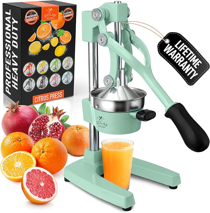 Zulay Kitchen Cast Iron Juicer - Heavy Duty Manual Juicer with Detachable Strainers for Easy Cleaning, Orange Juice Press for Citrus Fruits, Perfect for Bartenders, Juice Lovers & Health Enthusiasts