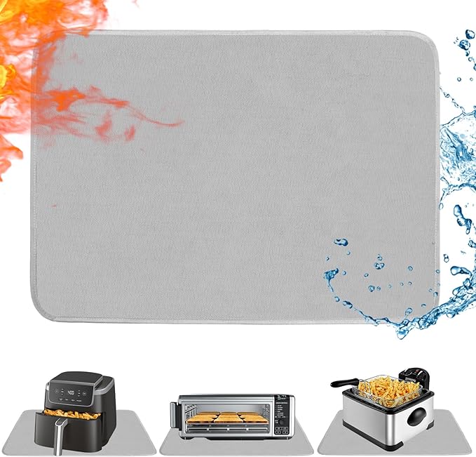 Heat Resistant Mat for Air Fryer,Deep Fryer,Oven,Gray 16x20in Hot Pads for Kitchen Counter Heat Protector,Deep Fryer Coffee Machine Accessories,Under Coffee Maker Mats for Quartz Countertop Protector