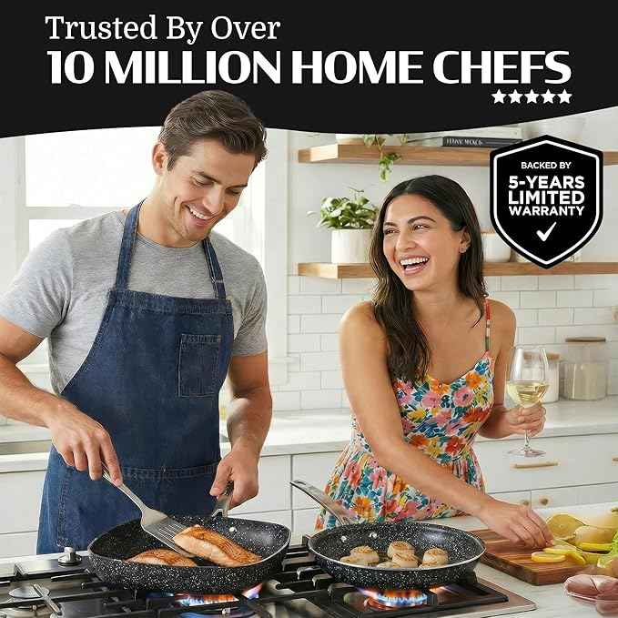 Granitestone 20 Piece Ceramic Nonstick Pots and Pans Set, Cookware and Bakeware Set with Utensils & Steamer, Diamond Reinforced, Non Toxic PFOA PFOS Free, Oven & Dishwasher Safe, Black