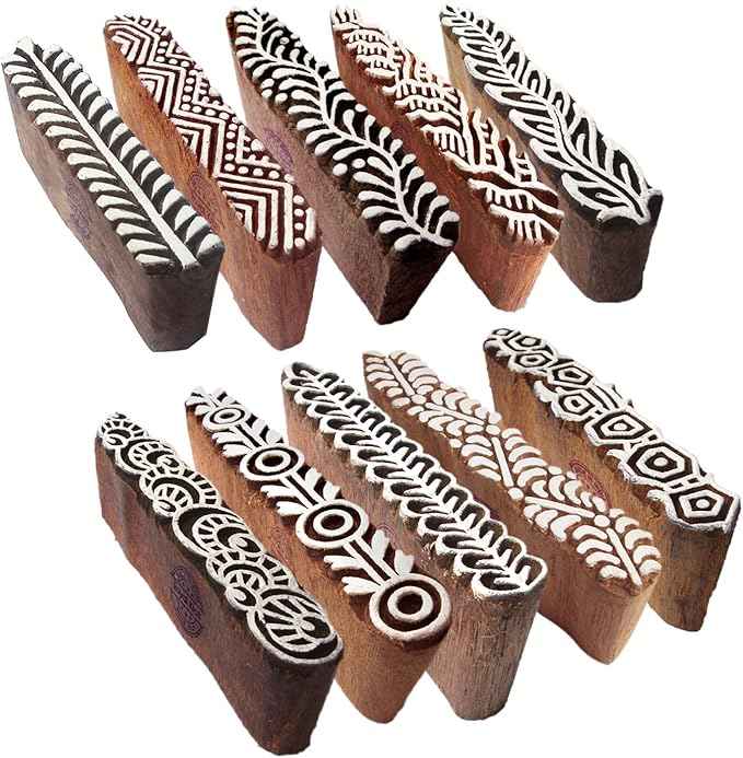 Royal Kraft Wooden Stamps – Mehndi Print Blocks (Set of 10) & Geometric Pattern Stamps (Set of 10) for Block Printing on Saree Border, Fabric, Textile, Clay, Pottery, Tattoo & DIY Crafts Bulk01_20