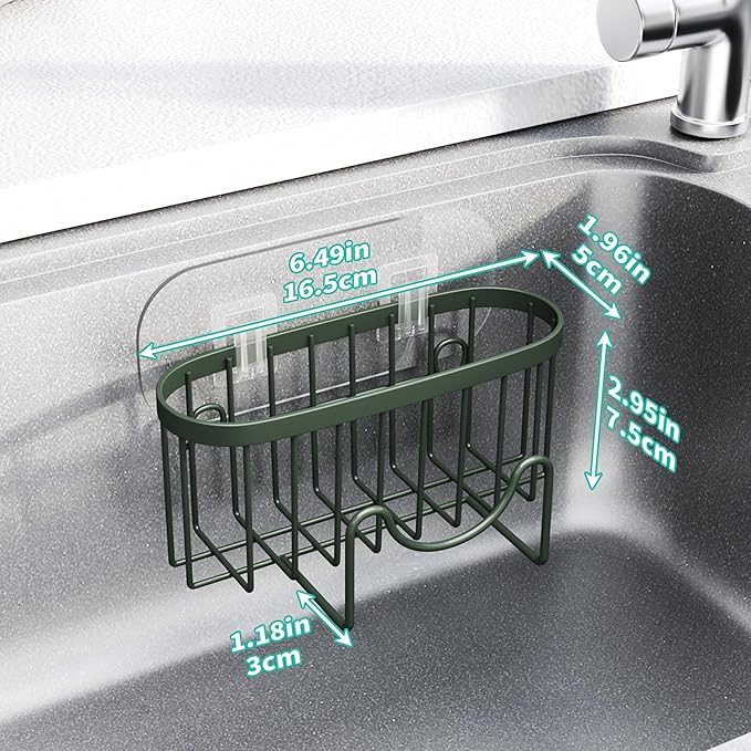 HapiRm Sponge Holder for Kitchen Sink - Sink Caddy with Unique M-Shaped, 2 Installation Methods Kitchen Organizer, Rustproof Stainless Steel Sponge Caddy - Green