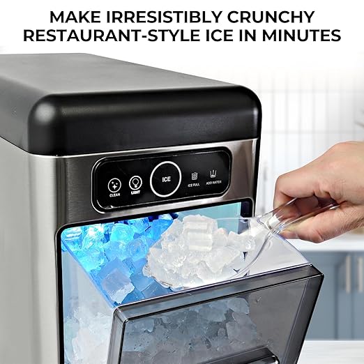 Kenmore Countertop Ice Maker Nugget Machine – Portable Self-Cleaning Máquina de Hacer Hielo para Casa, Crunchy Chewable Pebble Ice, 40lb/24hr Capacity, Stainless Steel