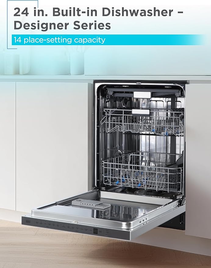 BLACK+DECKER 24" Designer Series Built-In Dishwasher, 14-Place Setting Capacity with Stainless Steel Tub, 6 Wash Programs and Smart Wash System, Low Noise, ENERGY STAR Certified, BDW400MS