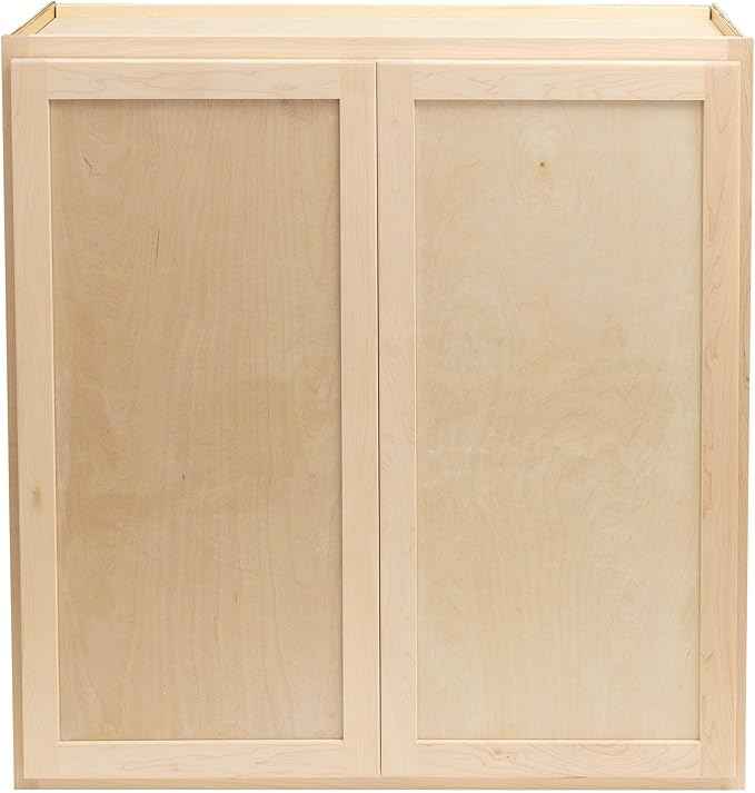 Quicklock RTA (Ready-to-Assemble) 42" Tall Wall Kitchen Cabinets - Shaker Style | 100% Hardwood | Made in America | Soft Close Hardware (12" D x 33" W x 42" H, Raw Maple)
