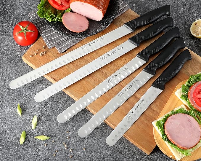 Carving Knife 14-Inch with Razor Sharp Granton Edge for Turkey, Ham, Meat Slicing and Cutting – NSF Certified, German Stainless Steel Blade, Black