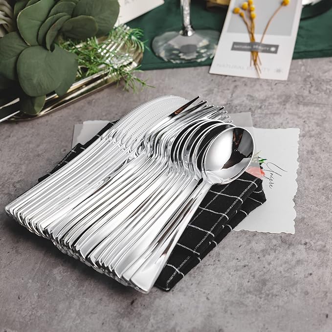 N9R 500PCS Silver Plastic Cutlery Set - 200 Forks, 150 Knives, 150 Spoons - Disposable, Premium, Sturdy - Silver, Plastic - Perfect for Gathering, Weddings, Parties