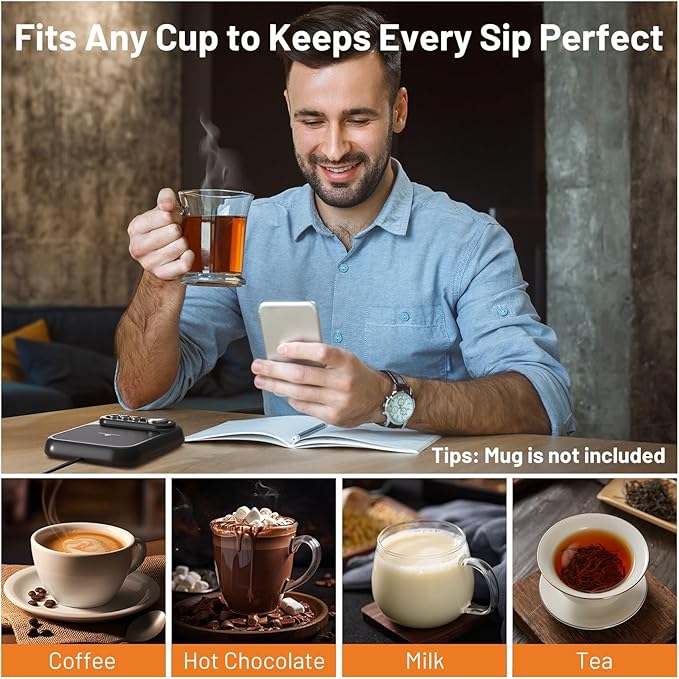Coffee Mug Warmer with 5 Temps, Coffee Cup Warmer for Desk Faster Heat-Up & 1-10H Timer, Smart Electric Beverage Warmer with Auto Shut Off & LCD Display, Ideal Gifts for Coffee,Tea,Milk,Cocoa (NO CUP)