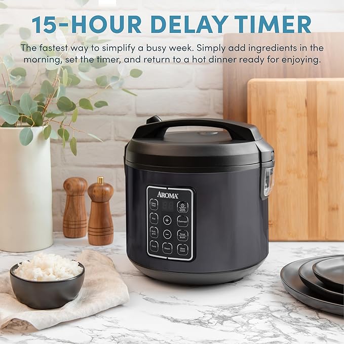 AROMA® Digital Rice Cooker, Multicooker, 6-Cup (Uncooked) / 12-Cup (Cooked), Steamer, Slow Cooker, Oatmeal Cooker, Grain Cooker, Auto Keep Warm, 3 Qt, Black, ARC-966BD