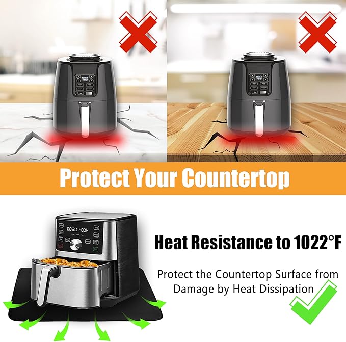 Heat Resistant Mats for Kitchen Countertop 21x29.5in,Coffee Mat,Coffee Bar Mat for Countertops,Air Fryer Deep Fryer Mat to Protect quartz Countertop,Kitchen Hot Pad,Waterproof mat for Kitchen, Black