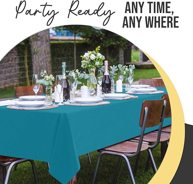 Exquisite 66% Thicker Premium Plastic Table Cloth Rectangle Table Cover 0.5 Mil 12 Pack Turquoise Table Cloth 54 Inch x 108 Inch Disposable Tablecloth Won't Tear Easily Like Cheap Thin Brands