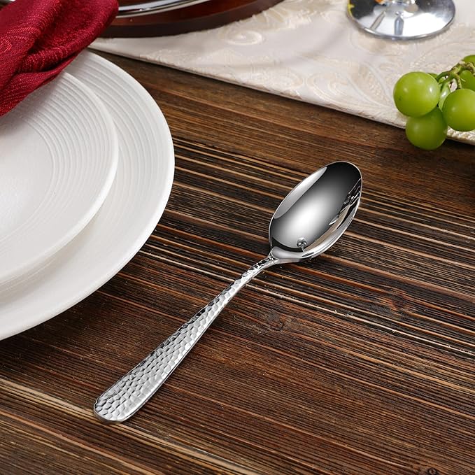 KEAWELL Premium 4-Piece Louise Hammered Spoons Set, 18/10 Stainless Steel, Set of 4, Fine Spoon Set with Round Edge, Dishwasher Safe (7.6" Dinner Spoons)